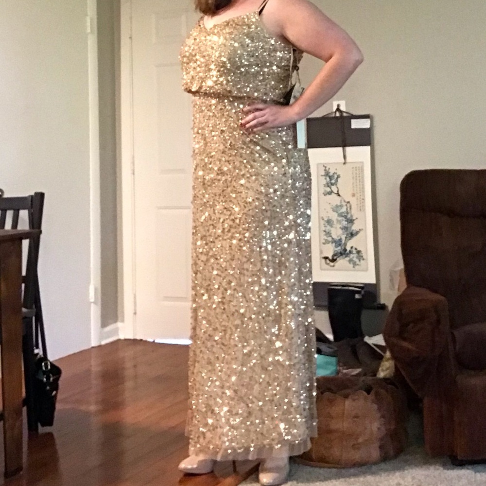 Sequin beaded blouson gown with spaghetti straps